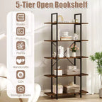 Costway Bibliothèque à 5 niveaux 1/2 PCS, 157 cm de haut, style industriel vintage, avec étagères de rangement ouvertes