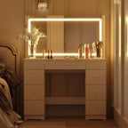 Coiffeuse élégante Famapy blanche : Grand miroir, plateau en verre et nombreux rangements Table de maquillage Coiffeuse Commode
