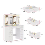 Coiffeuse élégante Famapy blanche : Grand miroir, plateau en verre et nombreux rangements Table de maquillage Coiffeuse Commode