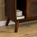 Meuble TV GDFStudio Mandel style moderne du milieu du siècle en bois et rotin de 67,9 po avec 2 portes coulissantes