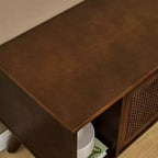 Meuble TV GDFStudio Mandel style moderne du milieu du siècle en bois et rotin de 67,9 po avec 2 portes coulissantes