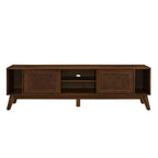 Meuble TV GDFStudio Mandel style moderne du milieu du siècle en bois et rotin de 67,9 po avec 2 portes coulissantes
