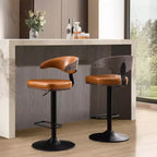 Tabouret de bar pivotant Art Leon en bois courbé et similicuir, à hauteur réglable