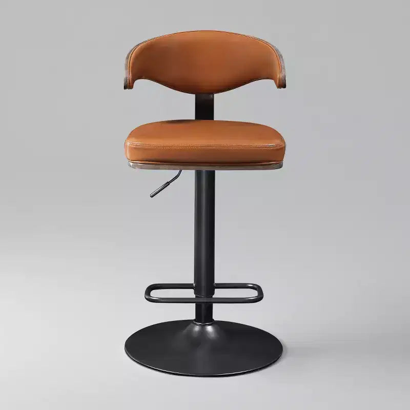 Tabouret de bar pivotant Art Leon en bois courbé et similicuir, à hauteur réglable