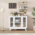 Meuble Buffet avec Rangement, Buffet 36" avec Porte en Verre Cannelé, Meuble Bar à Café Rétro avec Étagère Réglable, Blanc