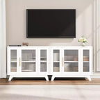 Meuble Buffet avec Rangement, Buffet 36" avec Porte en Verre Cannelé, Meuble Bar à Café Rétro avec Étagère Réglable, Blanc