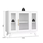 Meuble Buffet avec Rangement, Buffet 36" avec Porte en Verre Cannelé, Meuble Bar à Café Rétro avec Étagère Réglable, Blanc