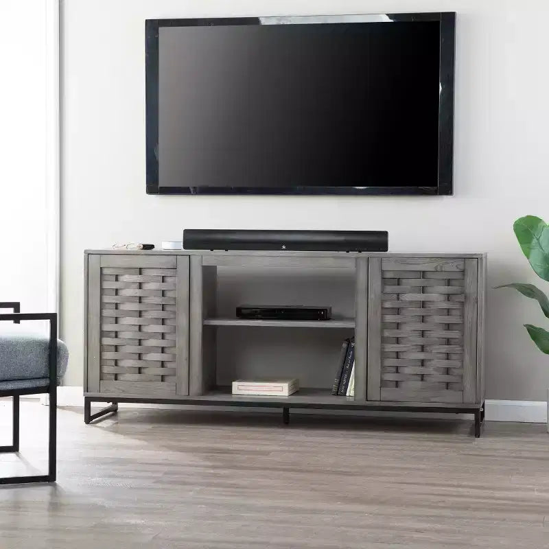 Meuble TV Akehurst avec rangement multimédia - Gris - SEI