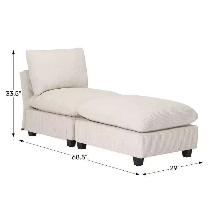 WestinTrends Hearthside Chaise Longue d'Intérieur 68,5 po en Velours Côtelé