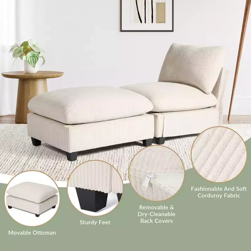 WestinTrends Hearthside Chaise Longue d'Intérieur 68,5 po en Velours Côtelé