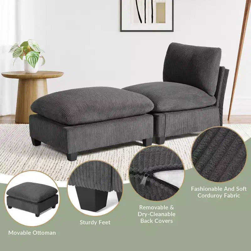 WestinTrends Hearthside Chaise Longue d'Intérieur 68,5 po en Velours Côtelé