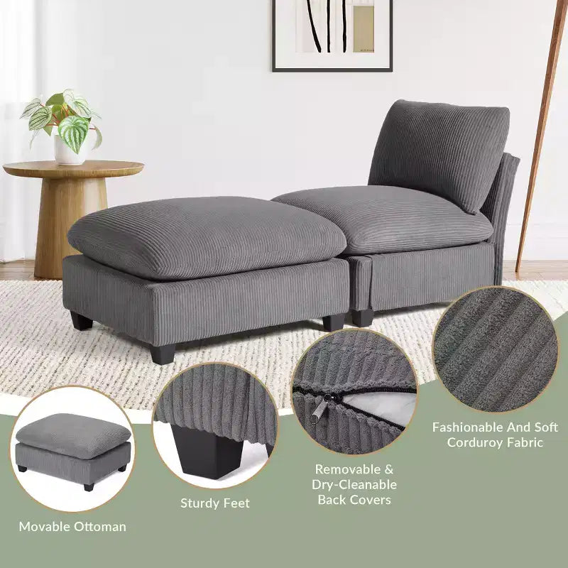 WestinTrends Hearthside Chaise Longue d'Intérieur 68,5 po en Velours Côtelé