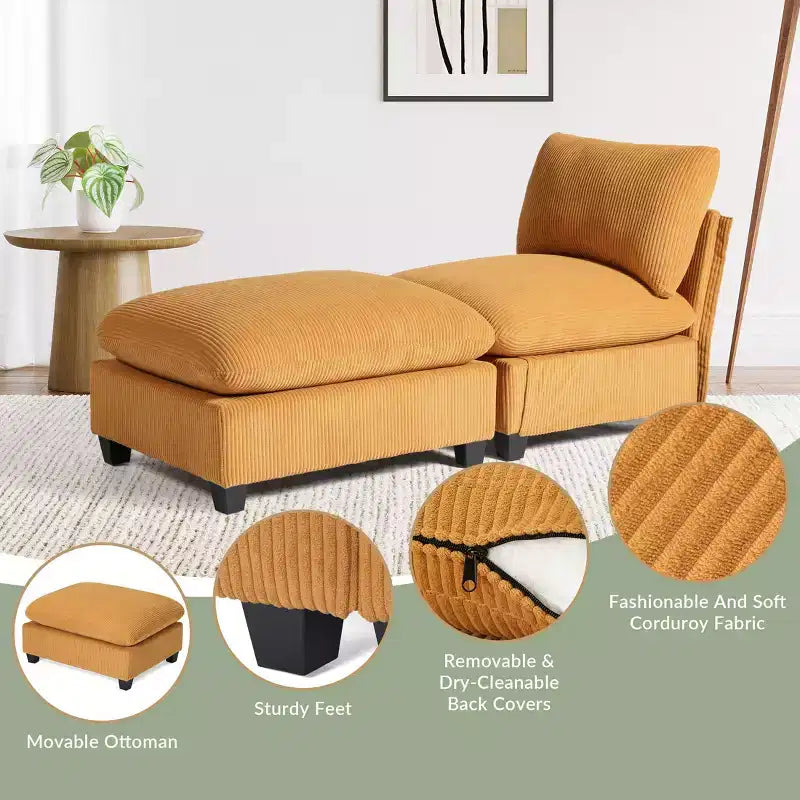 WestinTrends Hearthside Chaise Longue d'Intérieur 68,5 po en Velours Côtelé