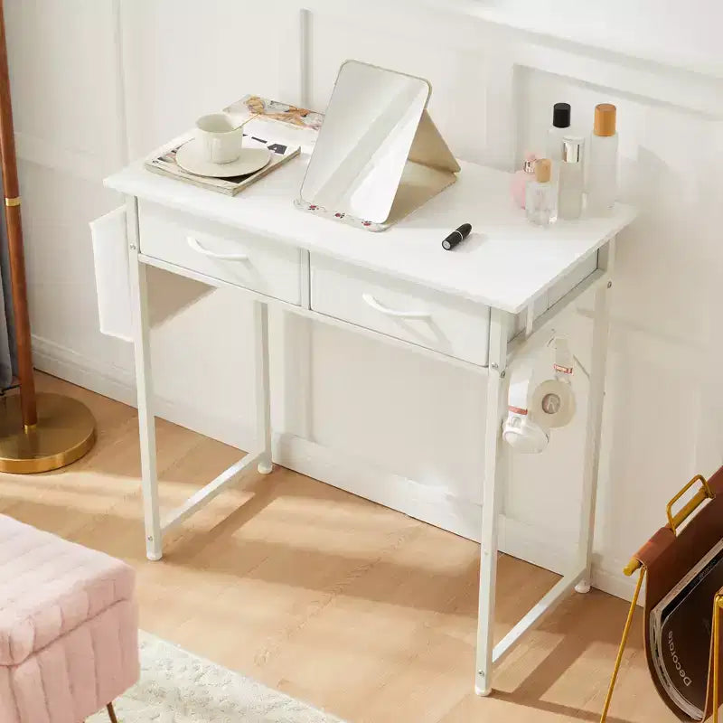 MAYEERTY 32in Adjustable Small Computer Desk, Metal Writing Study Table with Storage and Headphone Hook, Home Office