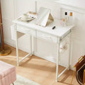 MAYEERTY 32in Adjustable Small Computer Desk, Metal Writing Study Table with Storage and Headphone Hook, Home Office