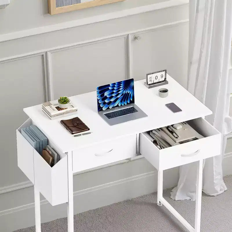 MAYEERTY Petit bureau d'ordinateur réglable de 32 pouces, table d'étude/écriture en métal avec rangement et crochet pour casque, bureau à domicile