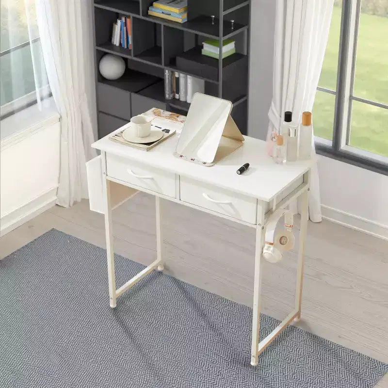 MAYEERTY Petit bureau d'ordinateur réglable de 32 pouces, table d'étude/écriture en métal avec rangement et crochet pour casque, bureau à domicile