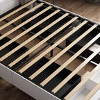 Cadre de lit Queen moderne Famapy avec tiroirs de rangement, tête de lit LED et prises de courant, lit plateforme en bois blanc pour chambre à coucher