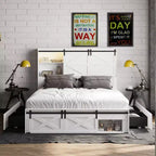 Cadre de lit Queen moderne Famapy avec tiroirs de rangement, tête de lit LED et prises de courant, lit plateforme en bois blanc pour chambre à coucher