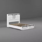 Cadre de lit Queen moderne Famapy avec tiroirs de rangement, tête de lit LED et prises de courant, lit plateforme en bois blanc pour chambre à coucher