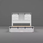 Cadre de lit Queen moderne Famapy avec tiroirs de rangement, tête de lit LED et prises de courant, lit plateforme en bois blanc pour chambre à coucher