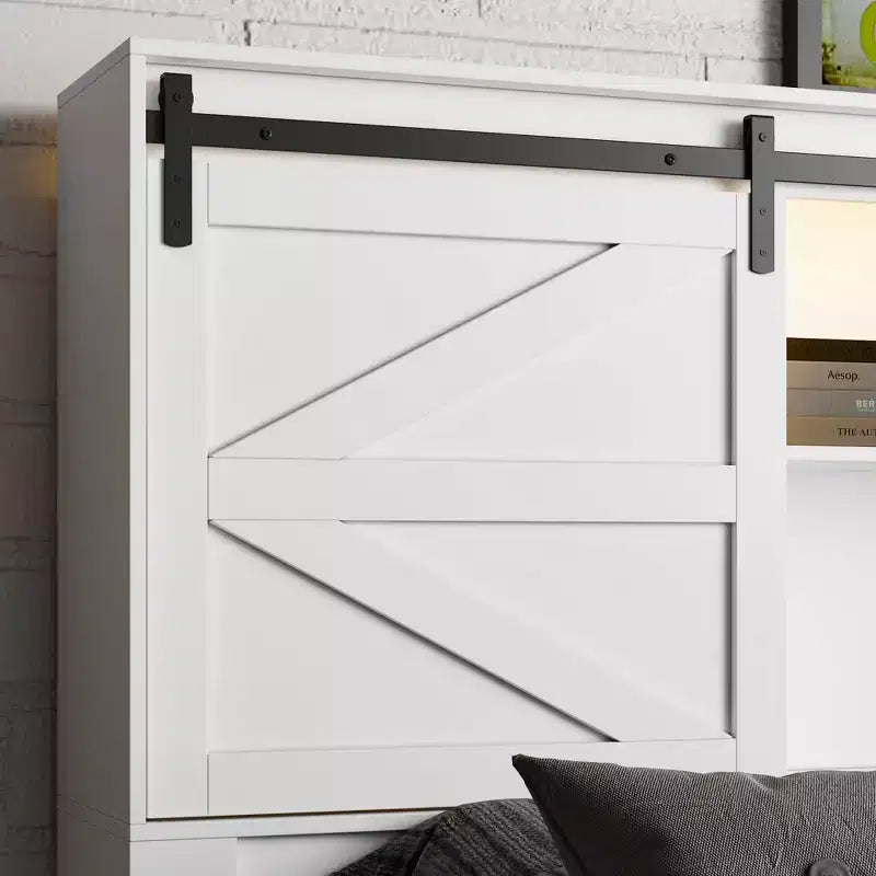Cadre de lit Queen moderne Famapy avec tiroirs de rangement, tête de lit LED et prises de courant, lit plateforme en bois blanc pour chambre à coucher