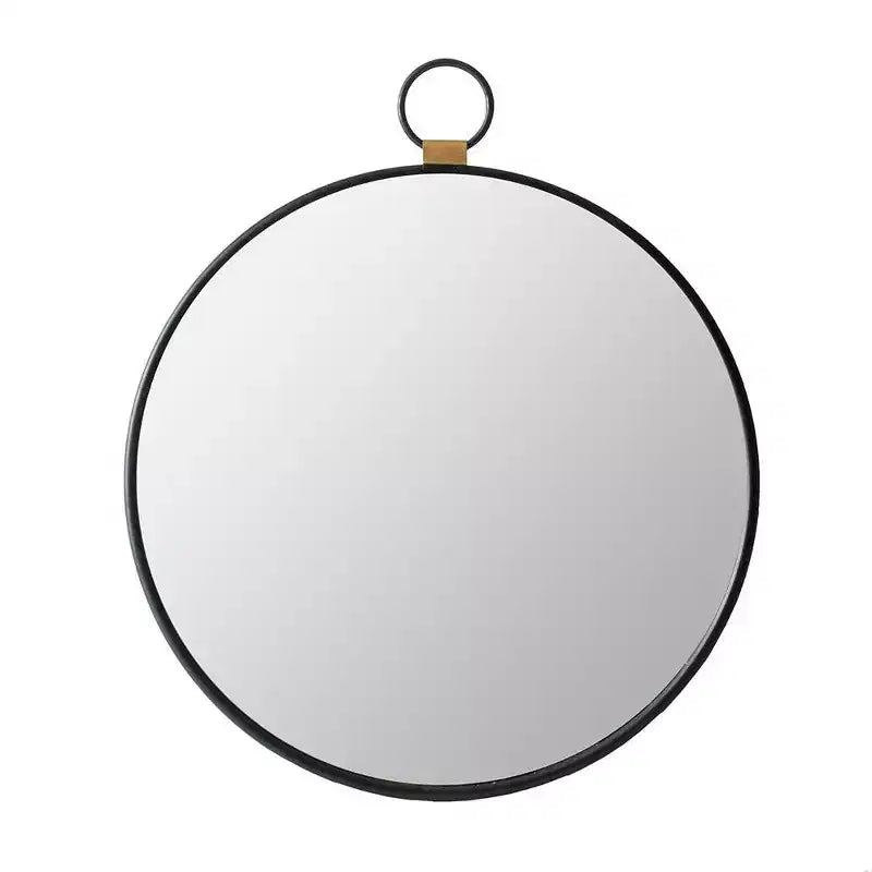HomeRoots 28 Black Round Iron Framed Accent Mirror