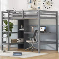 Full Size Loft Bed with Storage Shelves and Under-Bed Desk, Space-Saving Loft Bed Frame for Kids, Teens & Adults, Gray/White - ModernLuxe