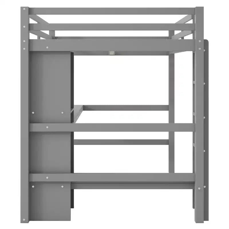 Lit mezzanine pleine grandeur avec étagères de rangement et bureau sous le lit, cadre de lit mezzanine peu encombrant pour enfants, adolescents et adultes, gris/blanc - ModernLuxe