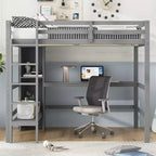 Lit mezzanine pleine grandeur avec étagères de rangement et bureau sous le lit, cadre de lit mezzanine peu encombrant pour enfants, adolescents et adultes, gris/blanc - ModernLuxe