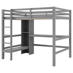 Lit mezzanine pleine grandeur avec étagères de rangement et bureau sous le lit, cadre de lit mezzanine peu encombrant pour enfants, adolescents et adultes, gris/blanc - ModernLuxe