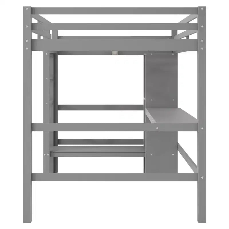 Lit mezzanine pleine grandeur avec étagères de rangement et bureau sous le lit, cadre de lit mezzanine peu encombrant pour enfants, adolescents et adultes, gris/blanc - ModernLuxe