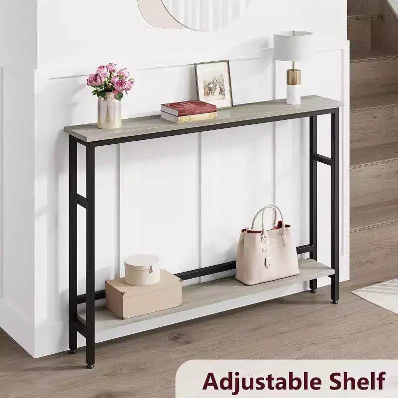 Table étroite de 5,9'' derrière le canapé, console 2 niveaux avec étagère réglable, table d'entrée, longue table de canapé étroite