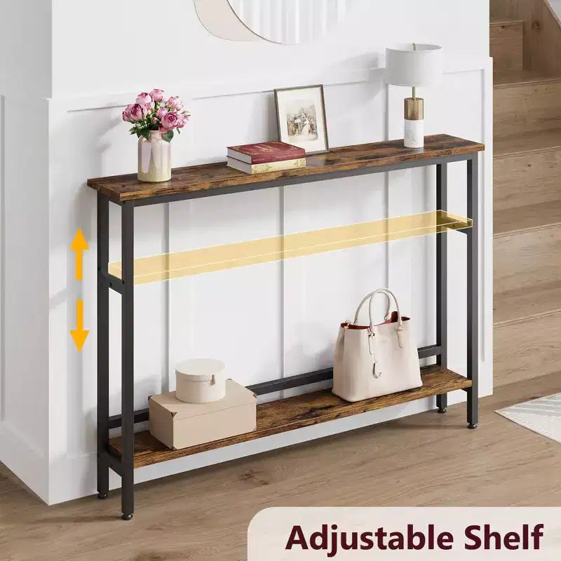 Table étroite de 5,9'' derrière le canapé, console 2 niveaux avec étagère réglable, table d'entrée, longue table de canapé étroite