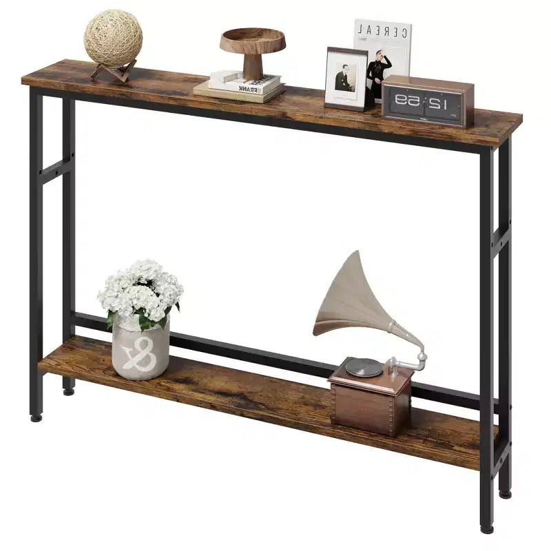 Table étroite de 5,9'' derrière le canapé, console 2 niveaux avec étagère réglable, table d'entrée, longue table de canapé étroite