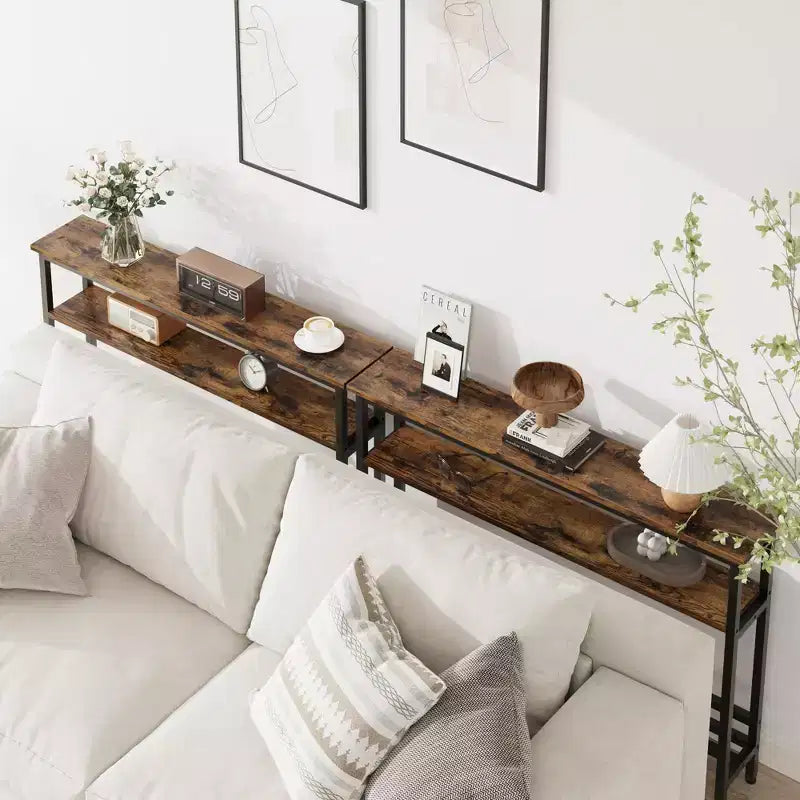 Table étroite de 5,9'' derrière le canapé, console 2 niveaux avec étagère réglable, table d'entrée, longue table de canapé étroite