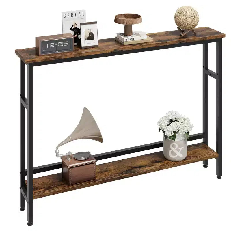 Table étroite de 5,9'' derrière le canapé, console 2 niveaux avec étagère réglable, table d'entrée, longue table de canapé étroite