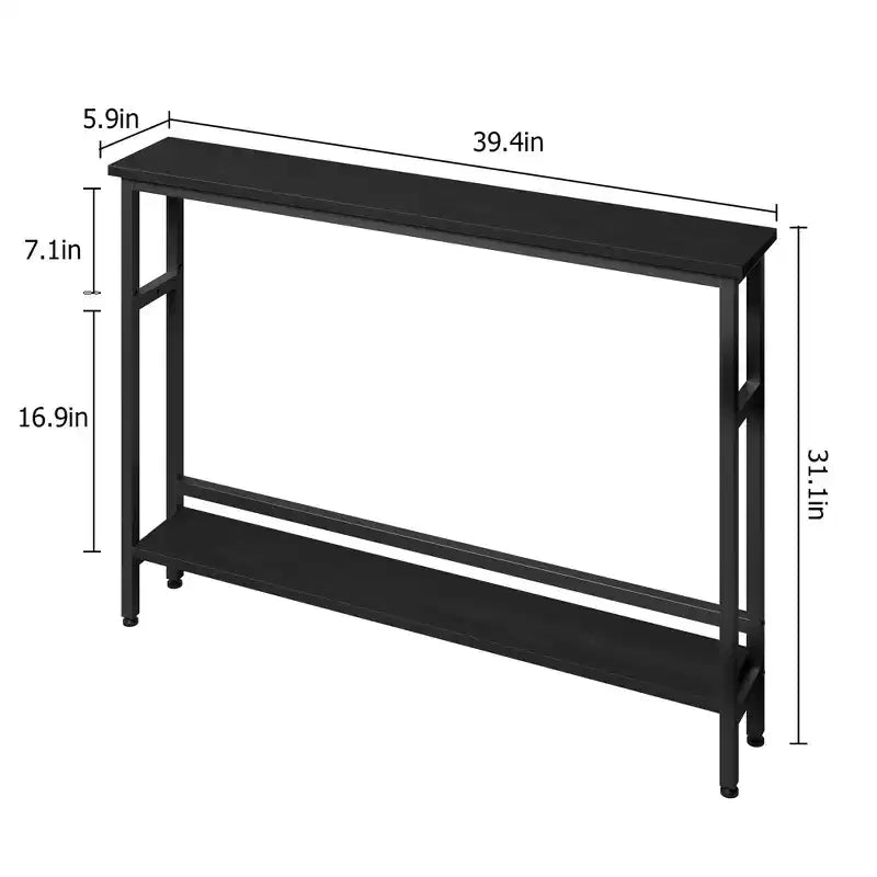 Table étroite de 5,9'' derrière le canapé, console 2 niveaux avec étagère réglable, table d'entrée, longue table de canapé étroite