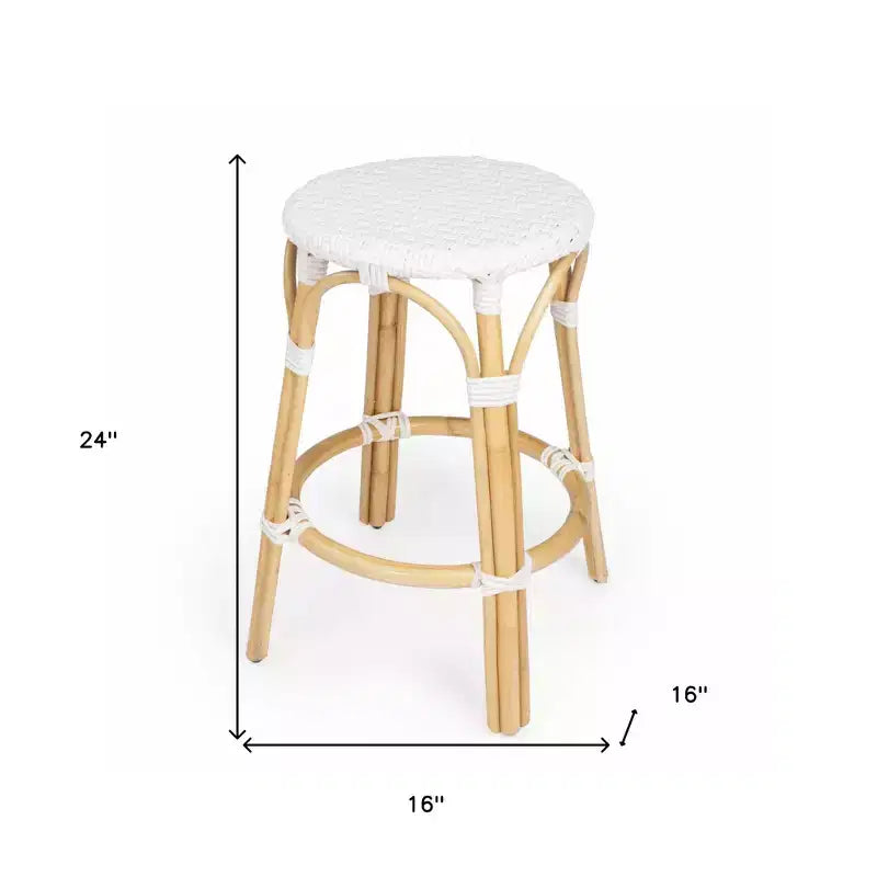 HomeRoots Chaise de bar de comptoir sans dossier en rotin robuste blanc et naturel 24 po
