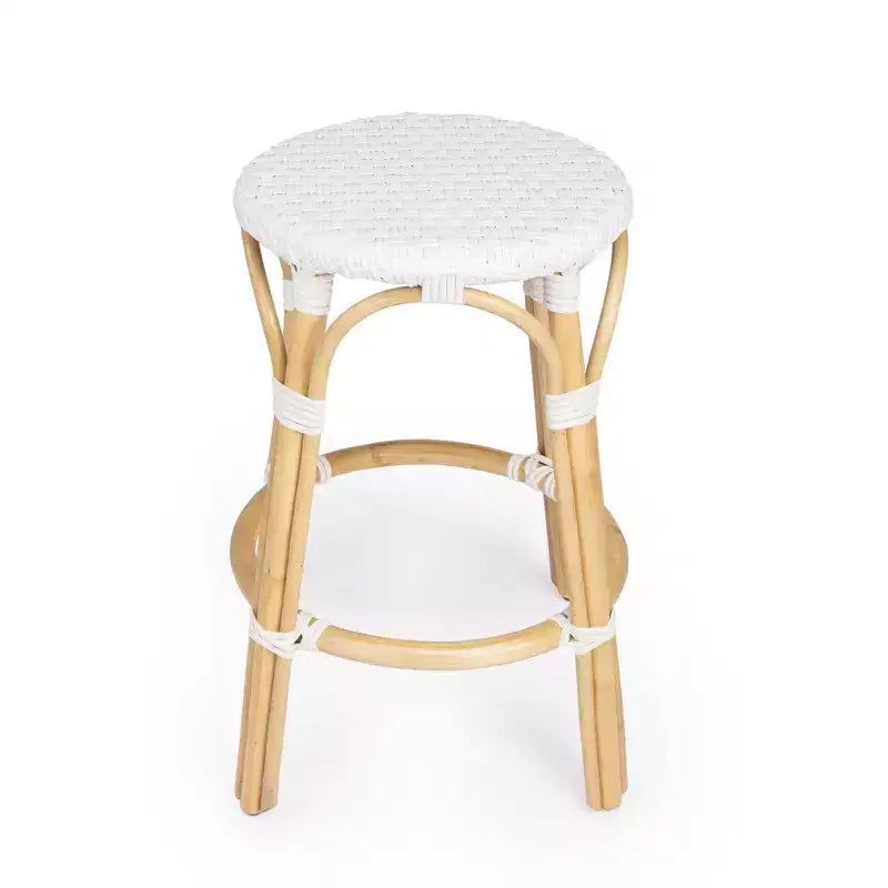 HomeRoots Chaise de bar de comptoir sans dossier en rotin robuste blanc et naturel 24 po