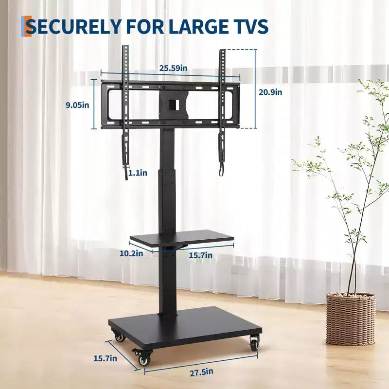 Meuble TV mobile avec prise de courant - Support TV roulant inclinable et pivotant à 360°, réglable en hauteur pour écrans de 32 à 75 pouces, supporte jusqu'à 50 kg