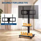 Meuble TV mobile avec prise de courant - Support TV roulant inclinable et pivotant à 360°, réglable en hauteur pour écrans de 32 à 75 pouces, supporte jusqu'à 50 kg