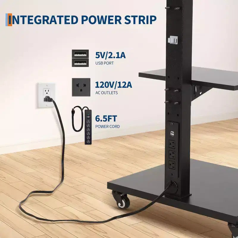 Meuble TV mobile avec prise de courant - Support TV roulant inclinable et pivotant à 360°, réglable en hauteur pour écrans de 32 à 75 pouces, supporte jusqu'à 50 kg