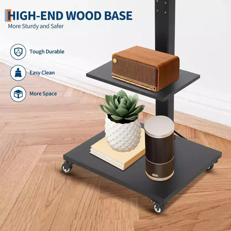 Meuble TV mobile avec prise de courant - Support TV roulant inclinable et pivotant à 360°, réglable en hauteur pour écrans de 32 à 75 pouces, supporte jusqu'à 50 kg