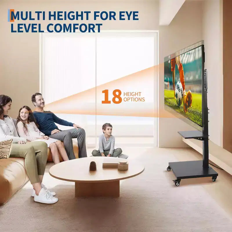 Meuble TV mobile avec prise de courant - Support TV roulant inclinable et pivotant à 360°, réglable en hauteur pour écrans de 32 à 75 pouces, supporte jusqu'à 50 kg