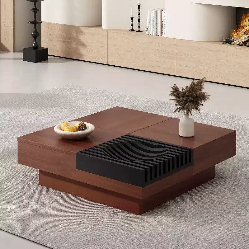 Table basse de rangement en bois d'acacia style rétro italien, coloris brun-noir