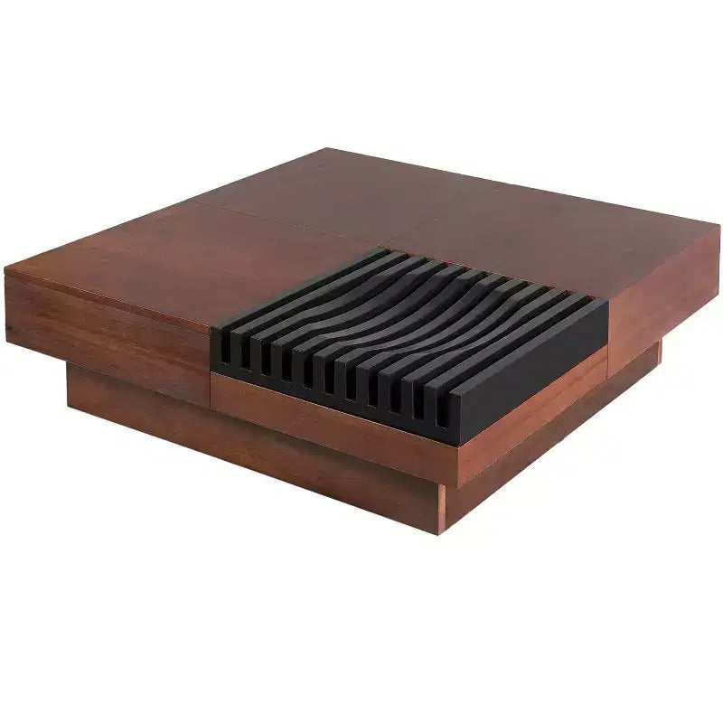 Table basse de rangement en bois d'acacia style rétro italien, coloris brun-noir