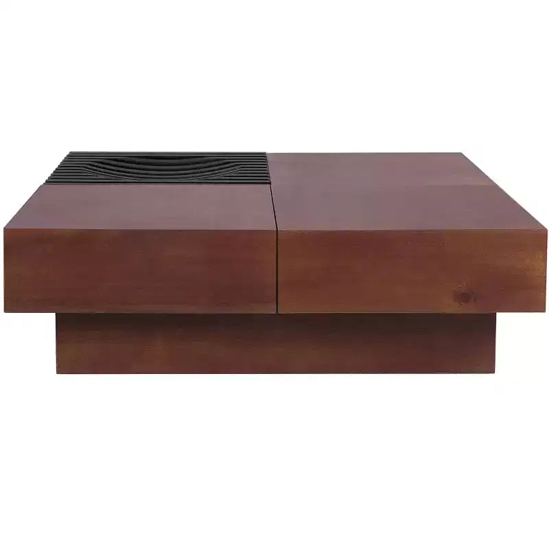 Table basse de rangement en bois d'acacia style rétro italien, coloris brun-noir