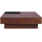 Table basse de rangement en bois d'acacia style rétro italien, coloris brun-noir