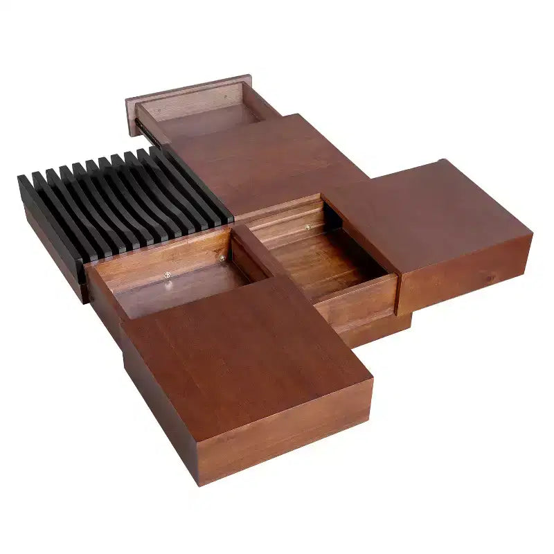 Table basse de rangement en bois d'acacia style rétro italien, coloris brun-noir